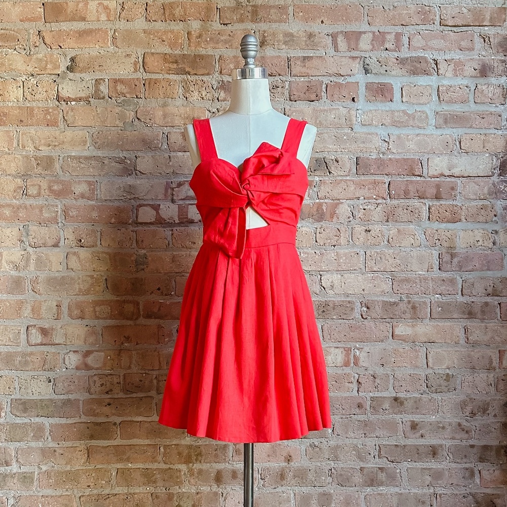 BNWT ASOS Tomato Red Linen Bow Dress